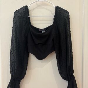 Urban Outfitters Black Bishop Sleeve Asymmetrical Blouse